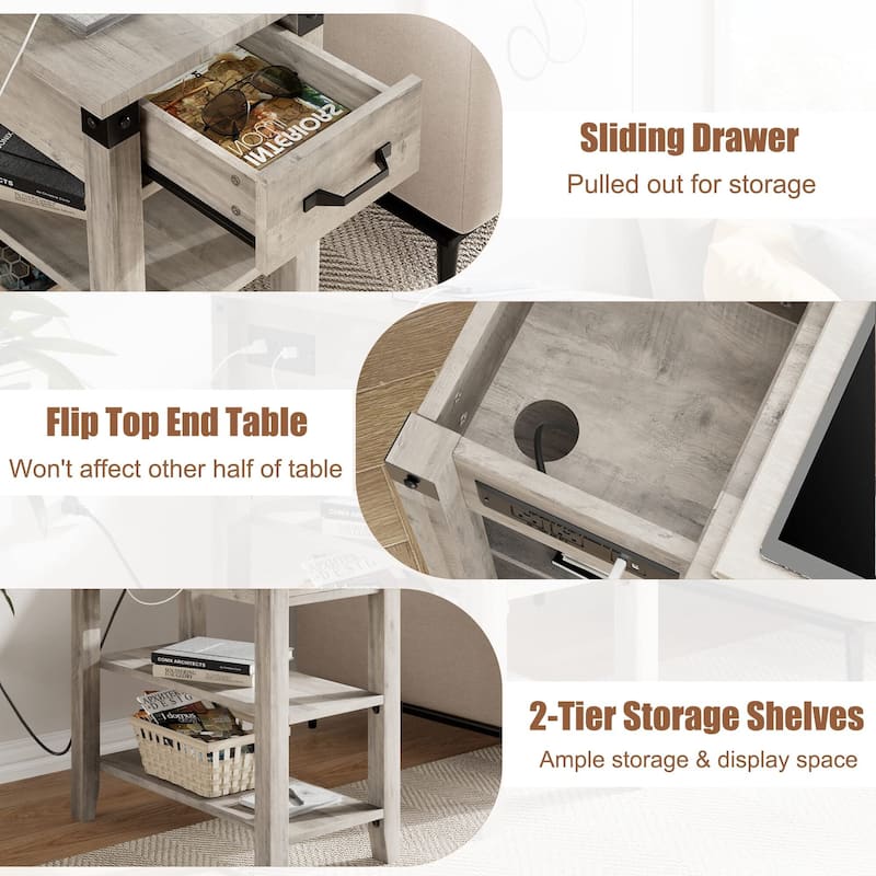 3-Tier Narrow Side Table with Drawer and Storage