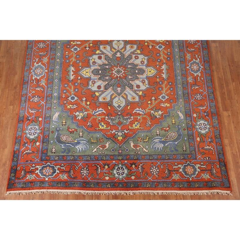 Animal Pictorial Ziegler Area Rug Handmade Oriental Floral Wool Carpet - 7'11"x 9'10"