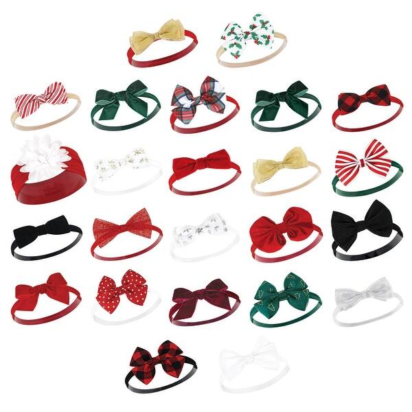 slide 1 of 1, Hudson Baby Infant Girl Cotton and Synthetic Headbands Bundle Set, Christmas Holly Christmas Plaid, 0-24 Months Christmas Holly Christmas Plaid - 0-24 Months