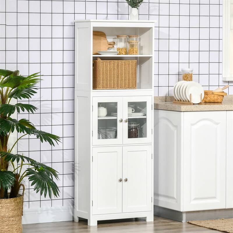 63" Small Buffet with Hutch, 4-Door Kitchen Pantry w/ Adjustable Shelf