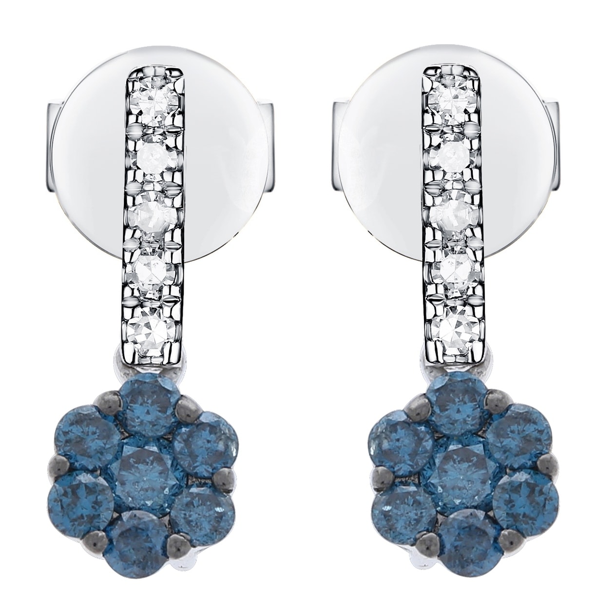 Prism Jewel 0.53Ct SI2 Blue Diamond /& Diamond Drop Earring 925 Sterling Silver