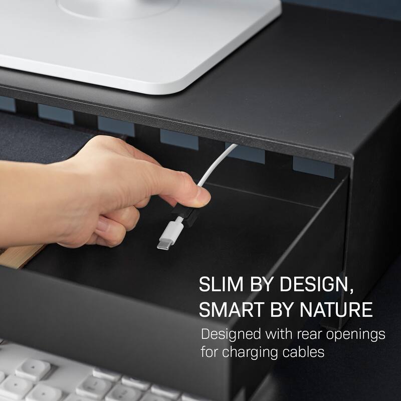 Yamazaki Home Monitor Stand With Drawer, Steel - L 16.1 x W 19.7 x H 5 inches