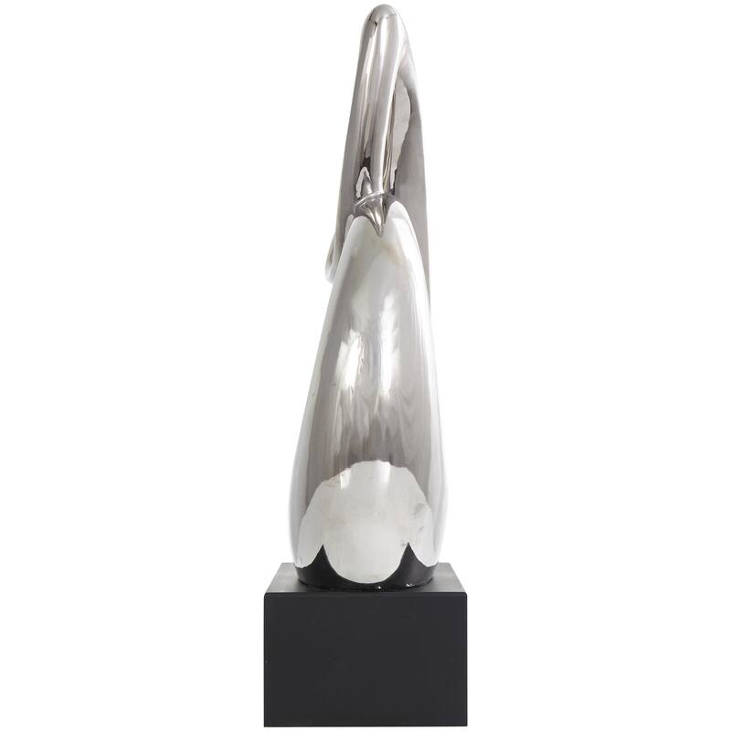 Ceramic Abstract Looped Decorative Sculpture with Black Block Base - Silver - Roche River Decor