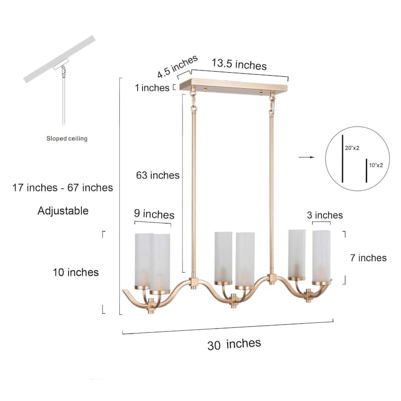 Kayna Mid-Century Modern 6-Light Chandelier Frosted Glass Lights for Kitchen Island