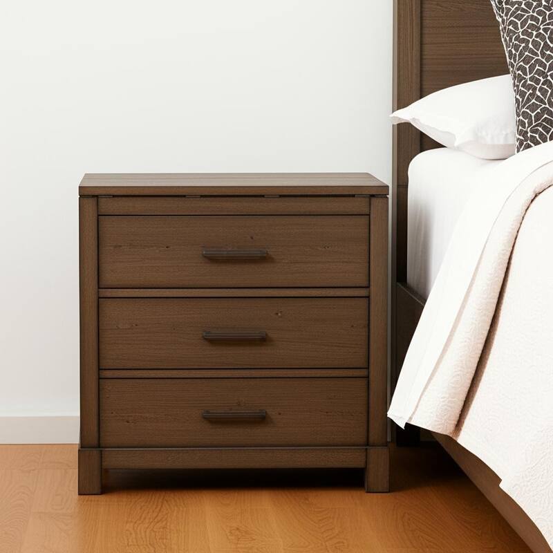 Grey Solid Wood 2-Drawer Nightstand with Metal Accents and Legs