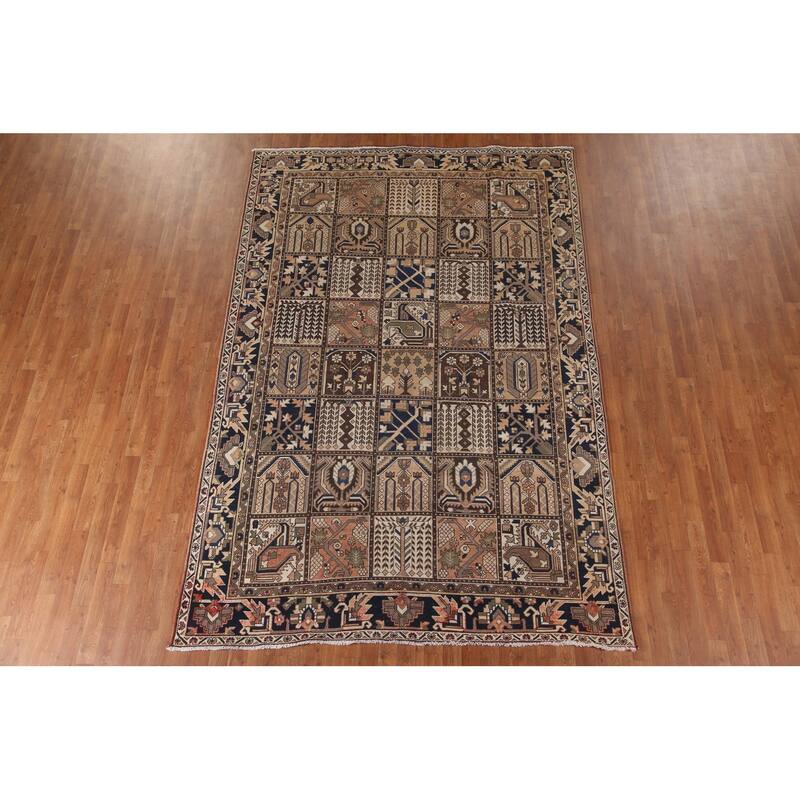 Garden Design Bakhtiari Persian Vintage Rug Hand-Knotted Wool Carpet - 6'10"x 10'2"