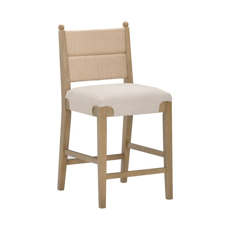 Cove Seagrass Counter Stool, Upholstered Bar Stool with Seagrass Backrest and Flax Upholstered Seat