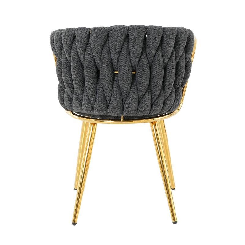 Modern 2 Piece Metal Linen Kitchen Dining Chairs with Cushions and Backrests for Dining Room Kitchen Living Room Bedroom