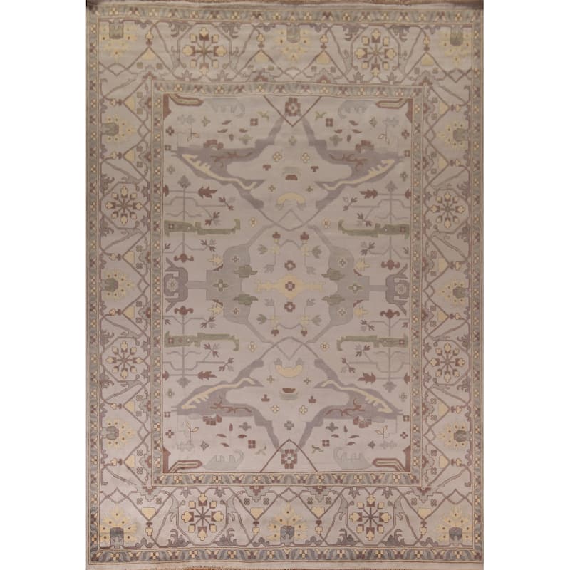 Earth Tone Oushak Indian Large Area Rug Hand-Knotted Wool Carpet - 12'2"x 14'6"