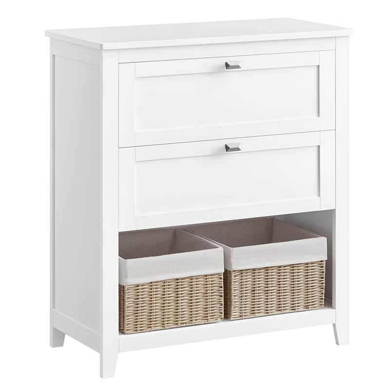 31.5" Cloud White Bathroom Storage Cabinet with Adjustable Drawer Divider Rattan Baskets and Shelf - 11.8”D x 23.6”W x 31.5”H