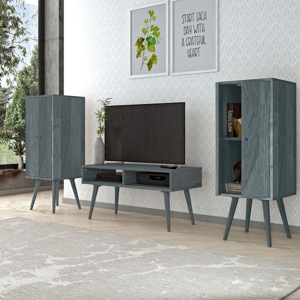slide 2 of 50, Carson Carrington Shorewood 3-Piece Mid Century Modern Wood Vertical Chests and TV Stand