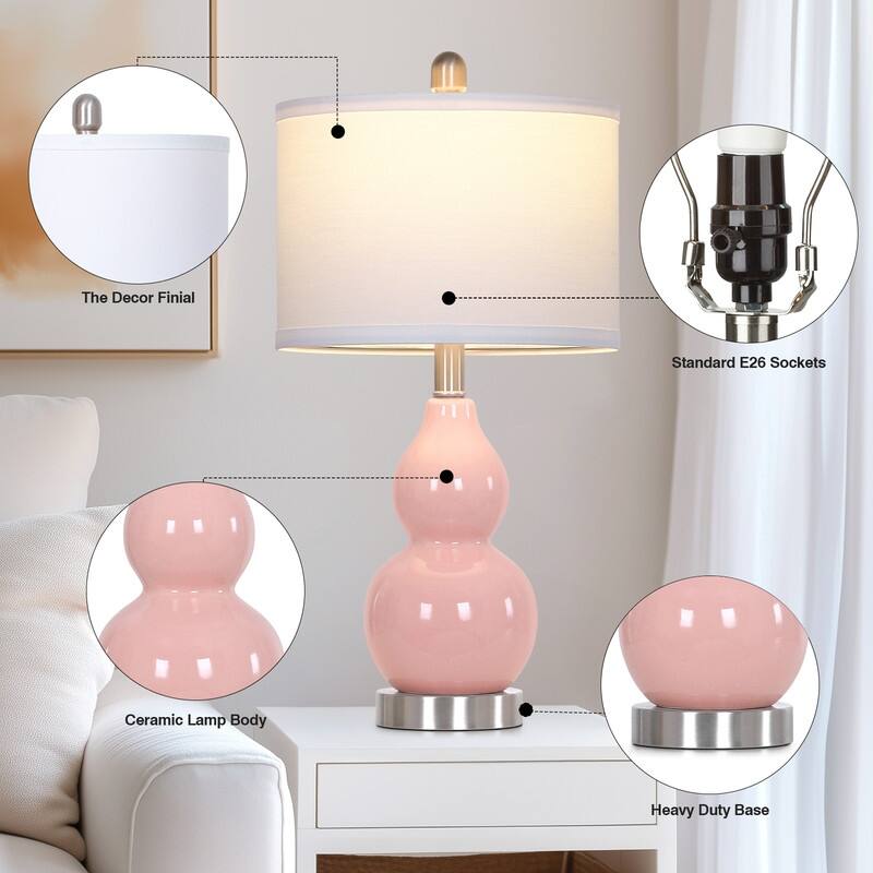 22'' Modern Ceramic Table Lamp with White Shade and Brass Accents - 11'' x 11'' x22''
