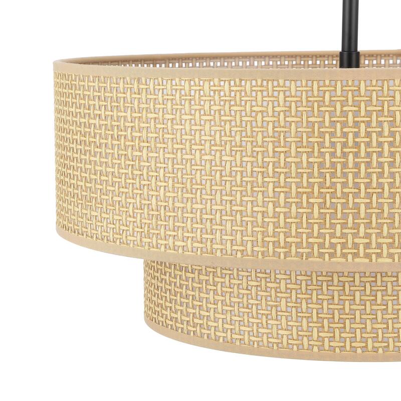 Rattan Chandelier Modern Natural Woven 18" 4-Light Black