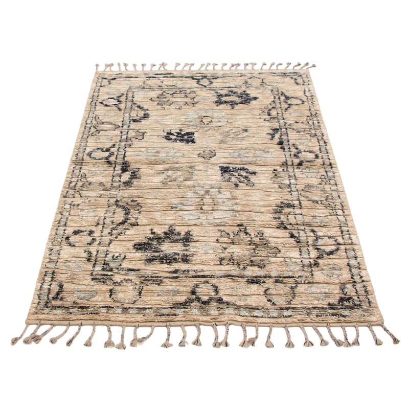 ECARPETGALLERY Hand-knotted Tangier Light Khaki Silk, Wool Rug - 5'3 x 7'10