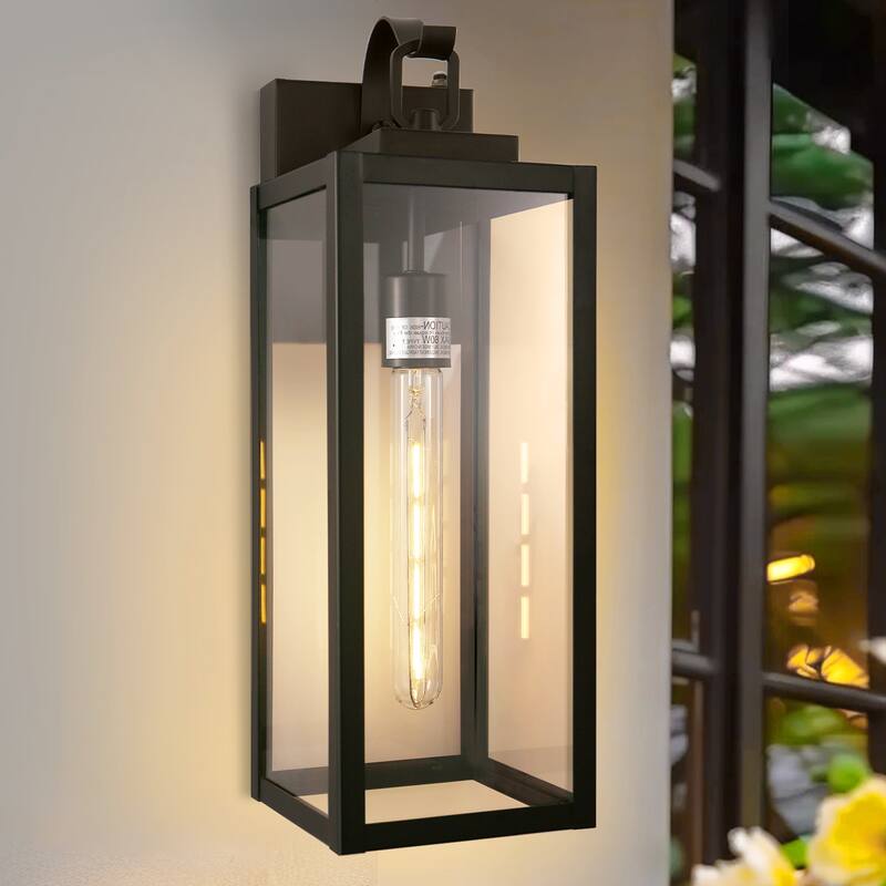 Stylish Black Wall Mounted Light with Glass Cover, E26 LED One-Light Fixture (T30-225 *4) 18-Inch Automatic Light Sensing