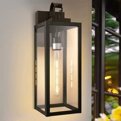 Stylish Black Wall Mounted Light with Glass Cover, E26 LED One-Light Fixture (T30-225 *4) 18-Inch Automatic Light Sensing