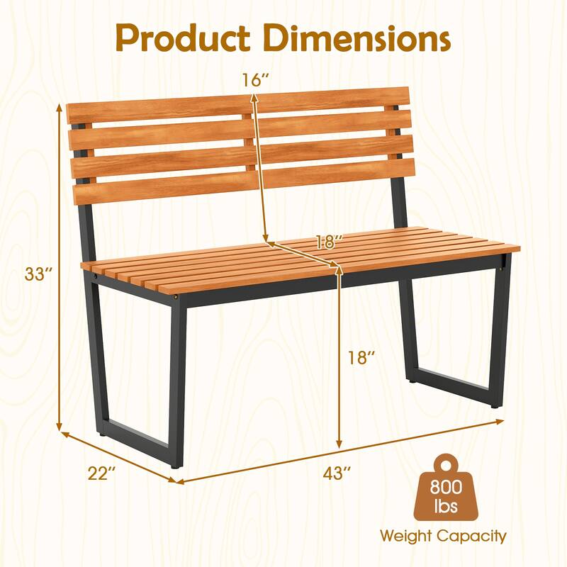 Gymax Outdoor Bench Acacia Wood Patio Loveseat w/ Backrest & Heavy