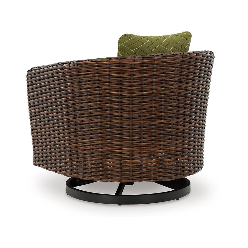 Izon Outdoor Swivel Lounge Chair, Green Polyester, Brown Black Woven