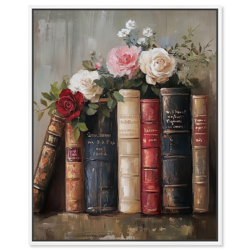 Bookshelf Bouquet I Canvas by Art Remedy - White - 30" x 36"