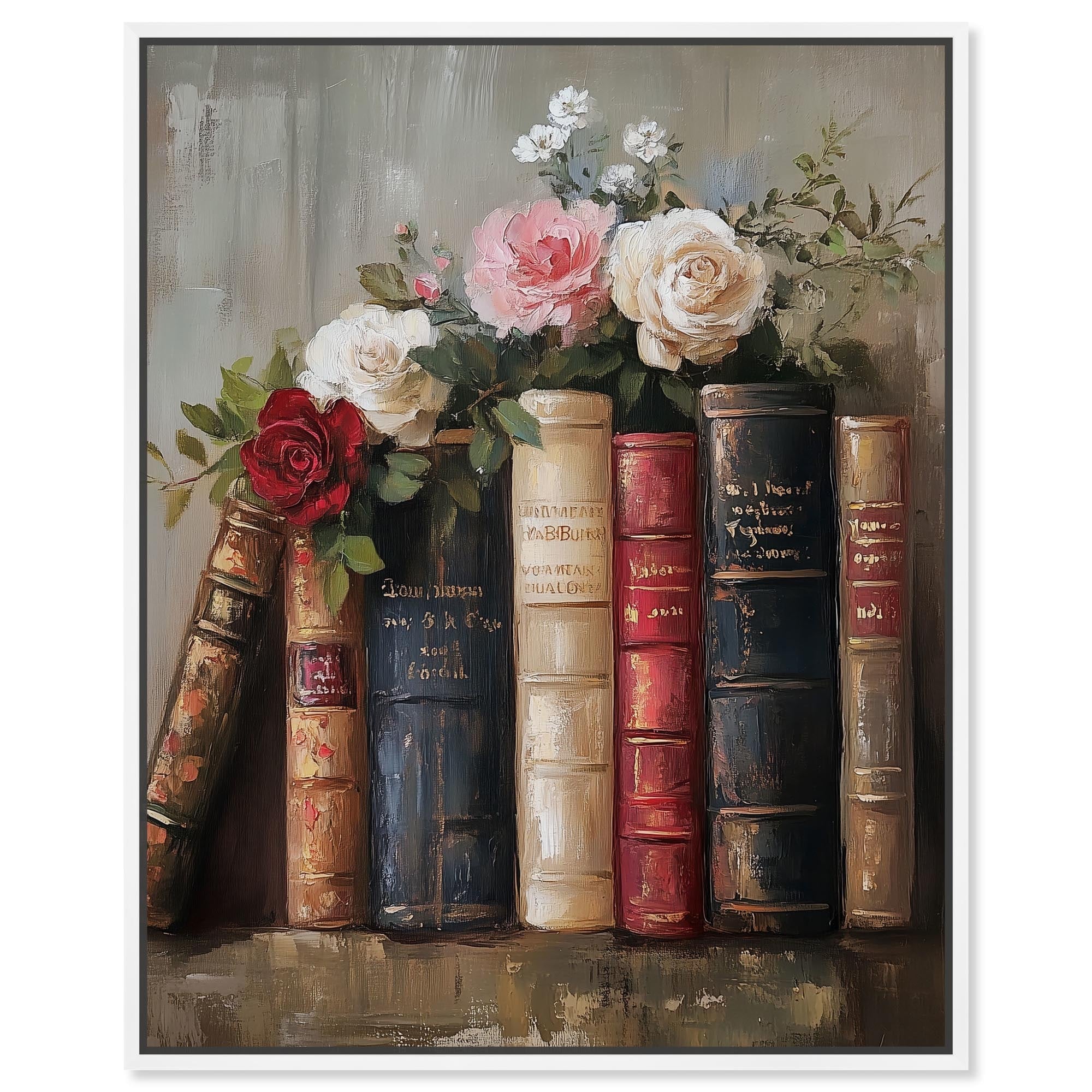 Bookshelf Bouquet I Canvas by Art Remedy