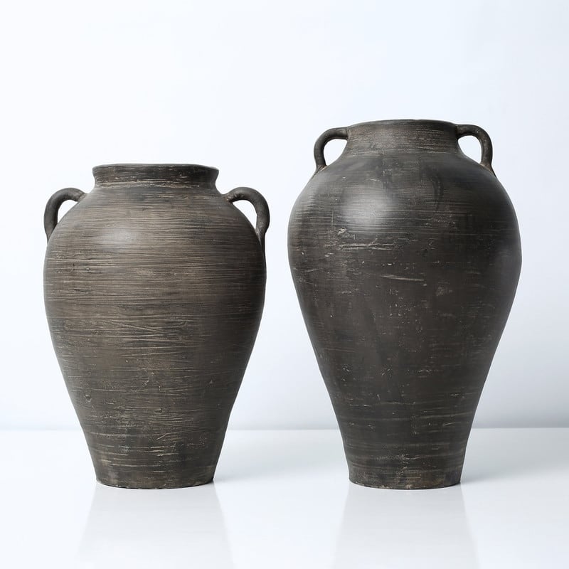 Approx. 12"H Charcoal Gray Vase with Two Handles (4.3" opening)