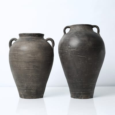 Approx. 12"H Charcoal Gray Vase with Two Handles (4.3" opening)