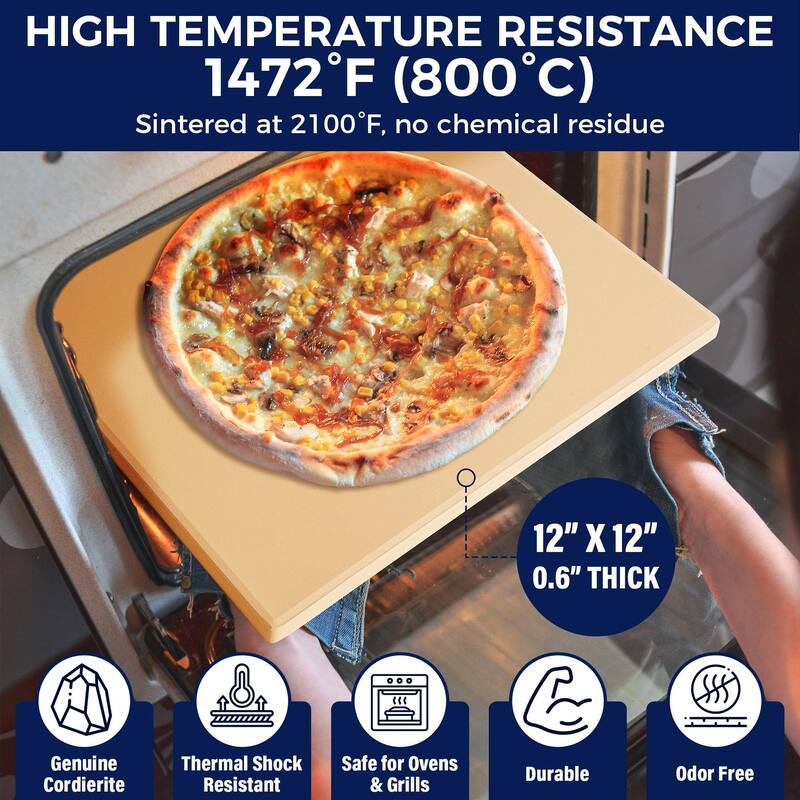 Cordierite Pizza Stone for Grill and Oven - 12" x 12" - 0.6" Thick - 12" x 12"