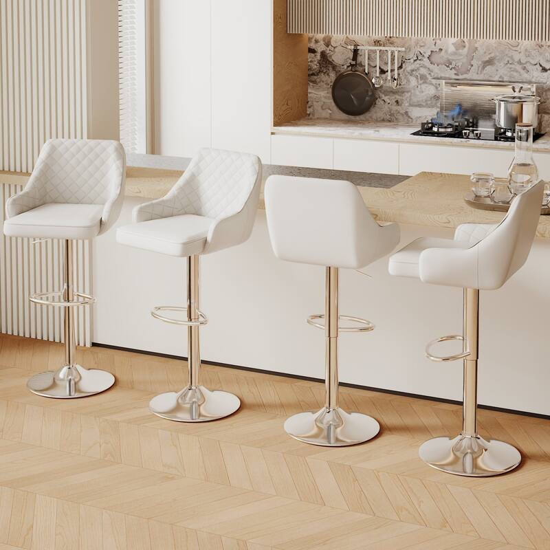 Javlergo 4-Pack Adjustable Bar Stools 24.4" to 32.7" Height Range with Footrest & Diamond Quilted Half-Back Counter Stools Set
