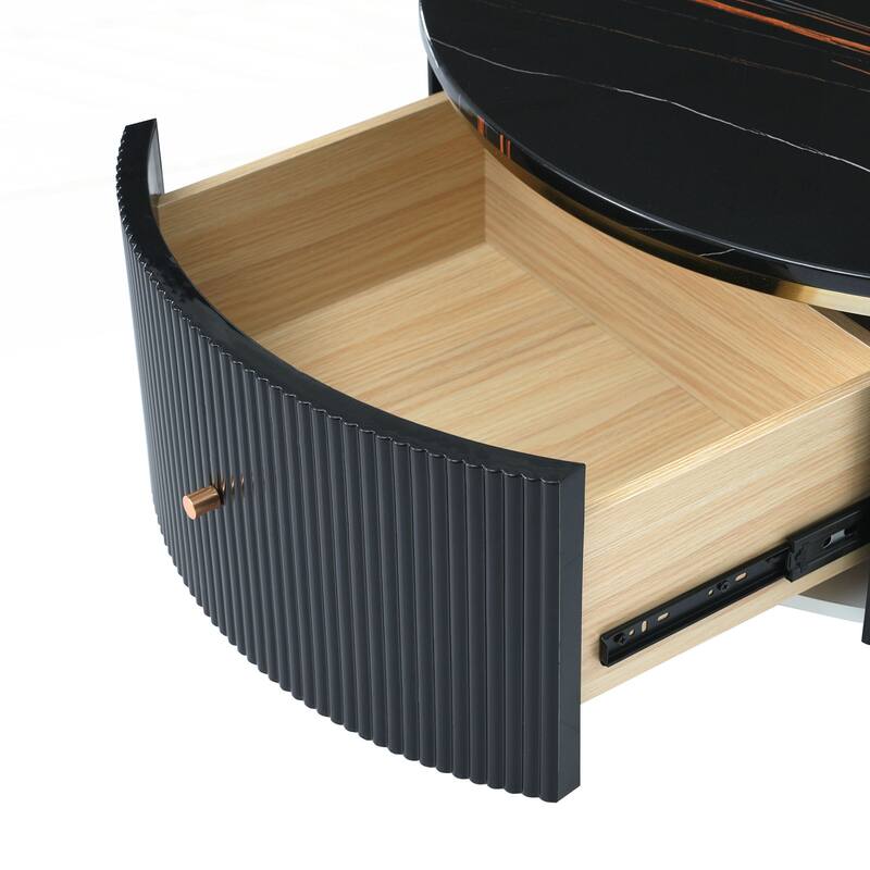 Modern Round Coffee Table with 2 large Drawers