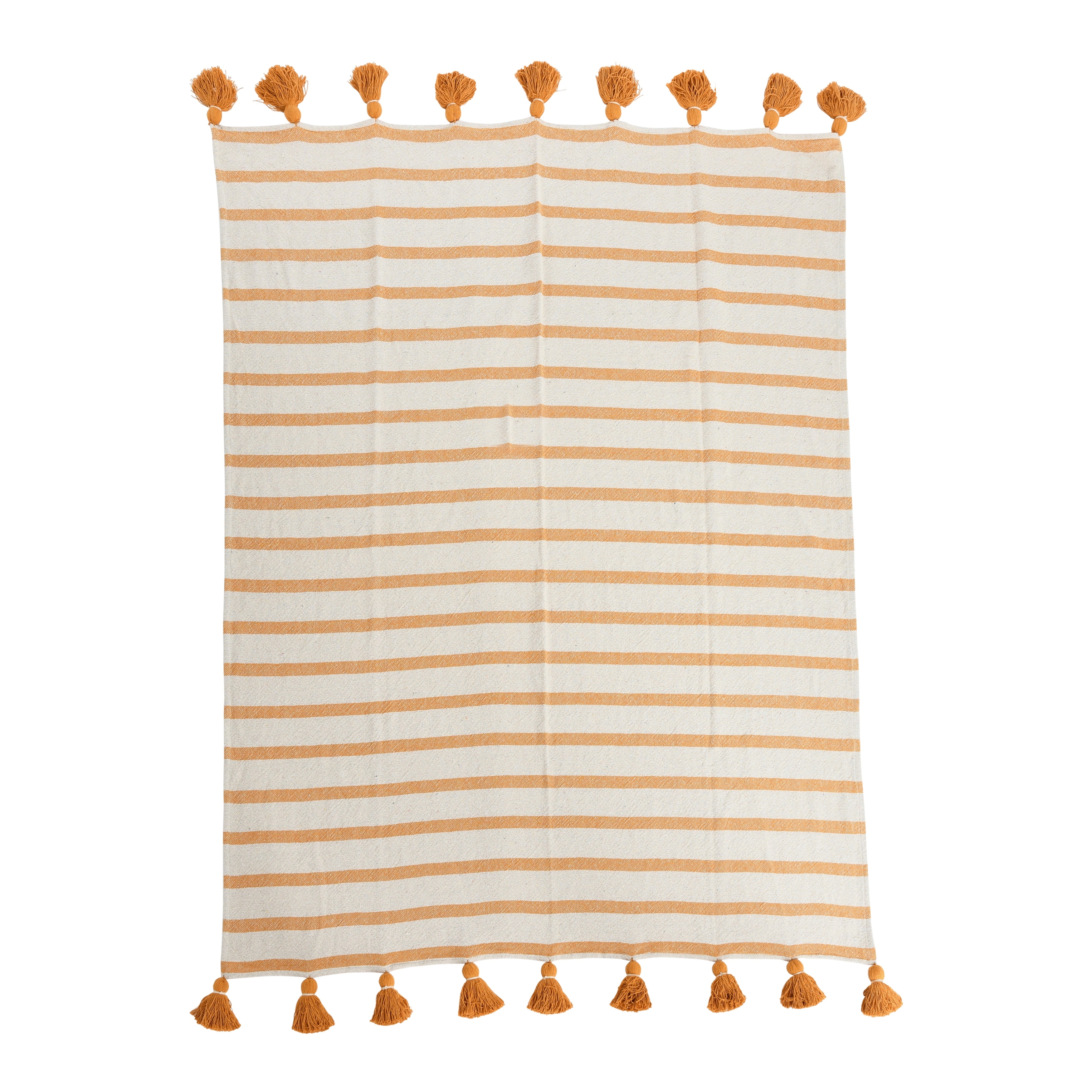 Striped Cotton Throw Blanket with Tassels