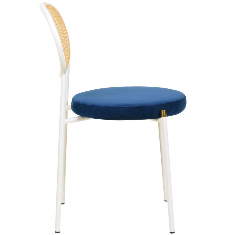 Leisuremod Euston Modern Dining Chair Upholstered Velvet or Leather Seat Wicker Back Accent Chair for Home Living Room & Kitchen