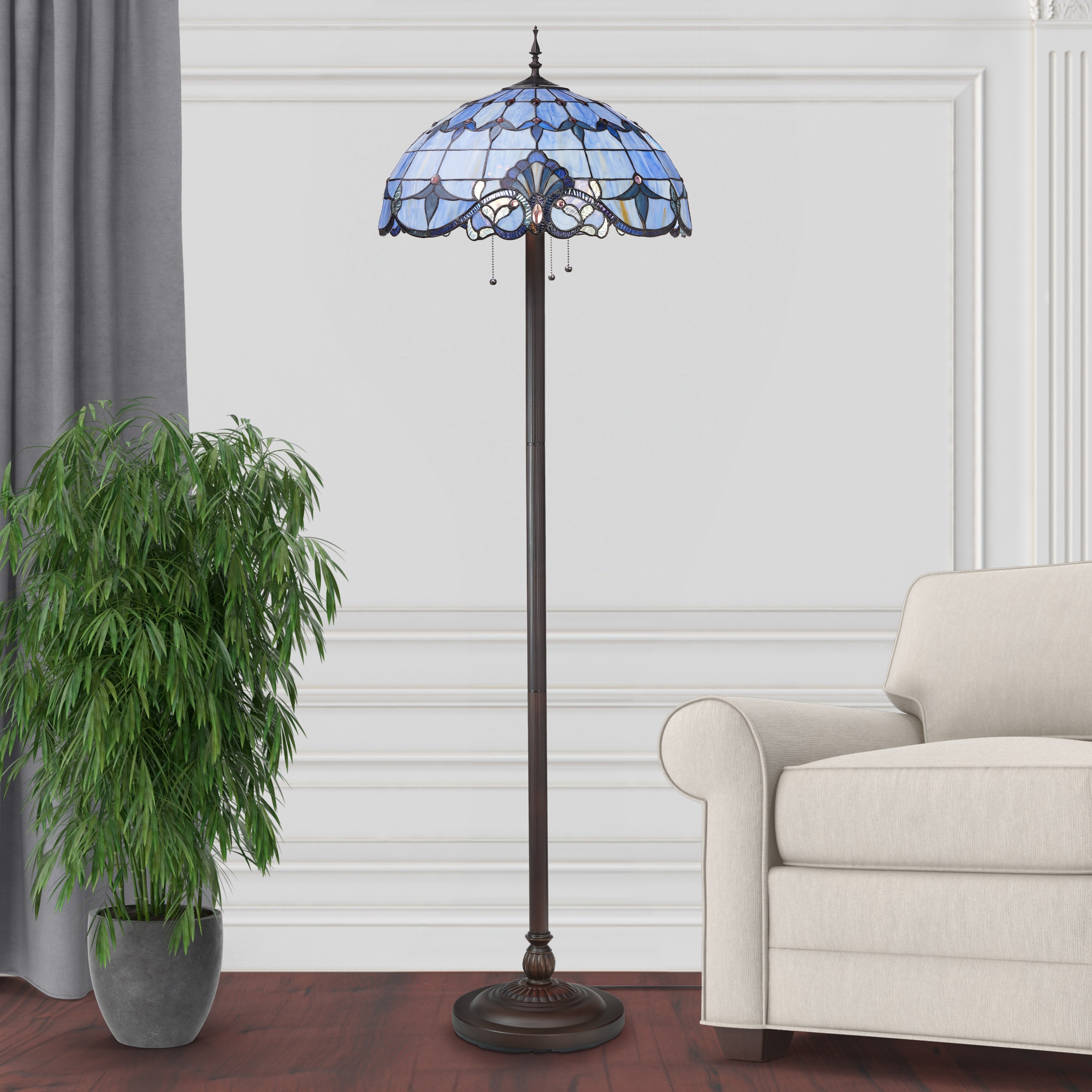 River of Goods Allistar Tiffany-Style Stained Glass and Resin 3-light 64-inch High Downlight Floor Lamp - 20"L x 20"W x 64"H