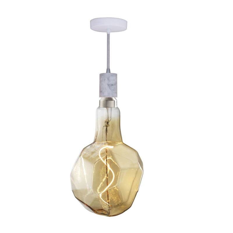 Bulbrite LED Grand Bulb and Pendant Kit of (1) 4 Watt Antique Glass 12" Jewel Shaped Bulb - White Marble on White Fabric