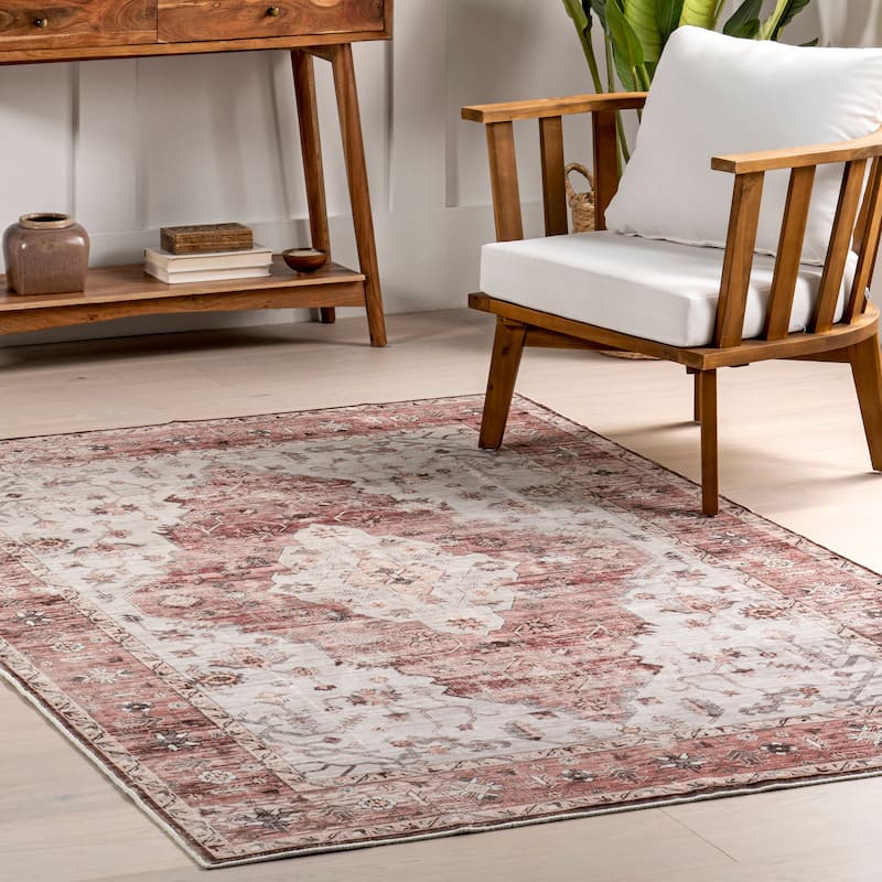 Nuloom April SpinClean Traditional Medallion Machine Washable Area Rug