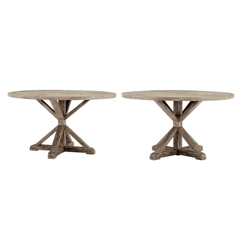 Krakova Rustic X-Base Round Pine Wood Dining Table - 54" Table