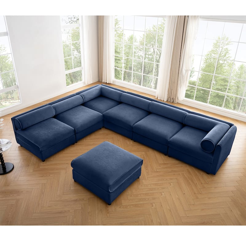 Modern 7-Piece Modular Sofa with Storage & 1 Storage Ottoman