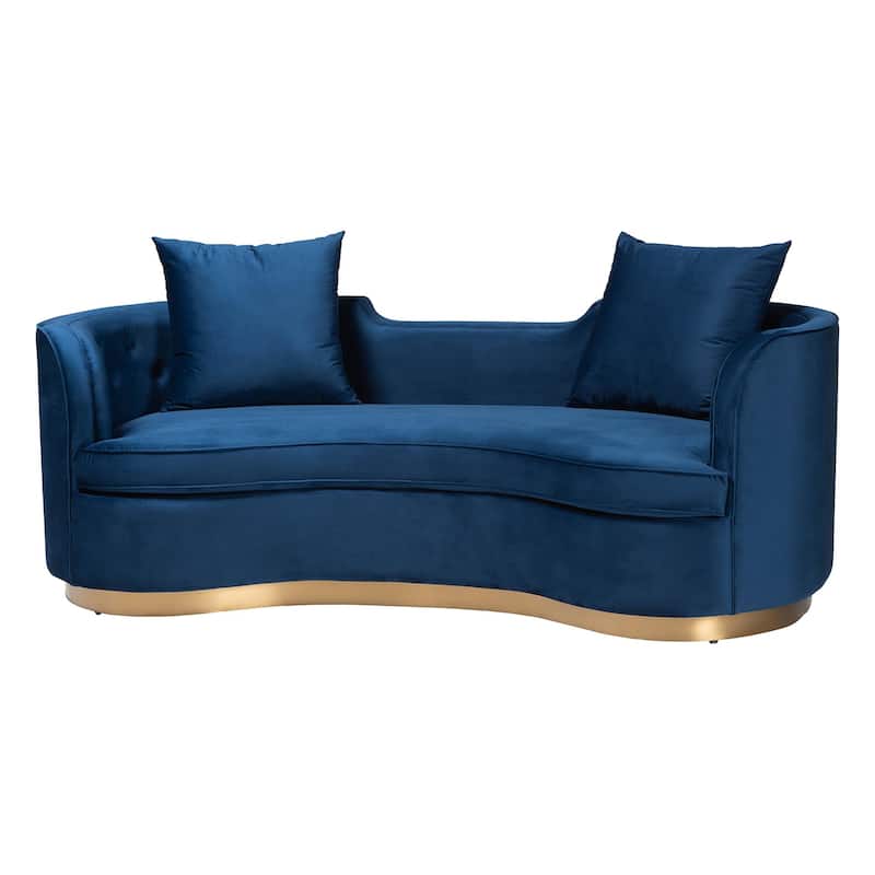 Deserae Glam and Luxe Navy Blue Velvet and Brushed Gold Metal Sofa - Navy