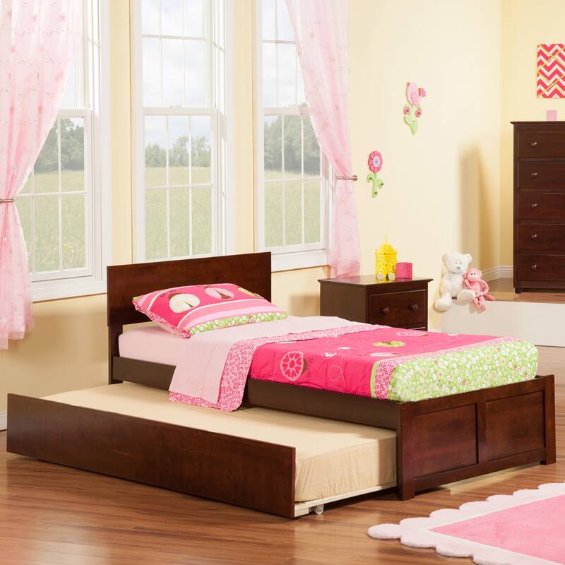 Orlando Twin Platform Bed with Footboard & Twin Trundle in Walnut