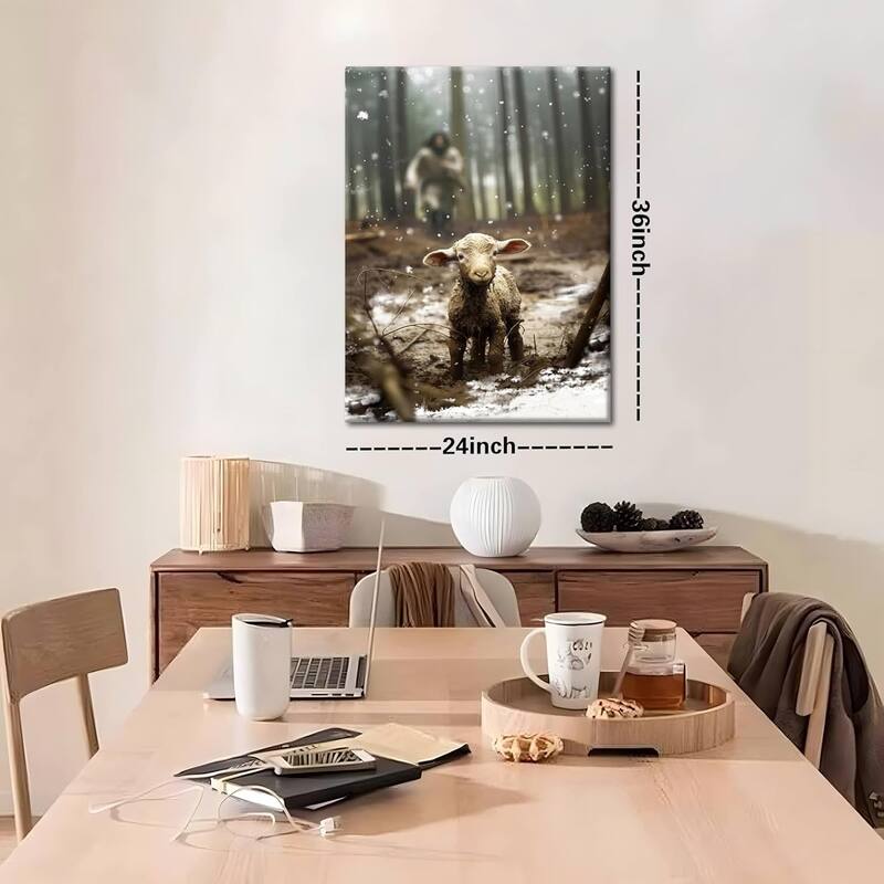 Jesus and Lamb Christian Wall Art, Jesus Saves the Lost Lamb Canvas