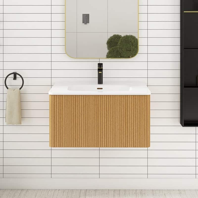 30 inch Wall-Mounted Bathroom Vanity Set with Integrated Ceramic Sink - 30" x 18"