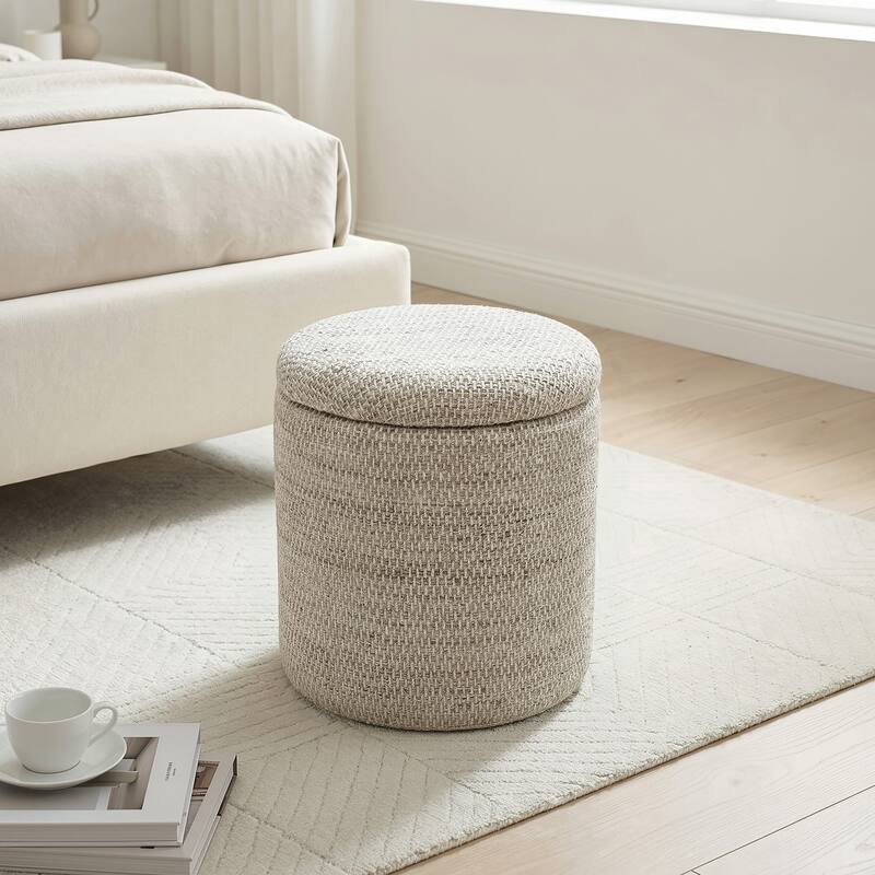 Modern Fabric Round Storage Ottoman