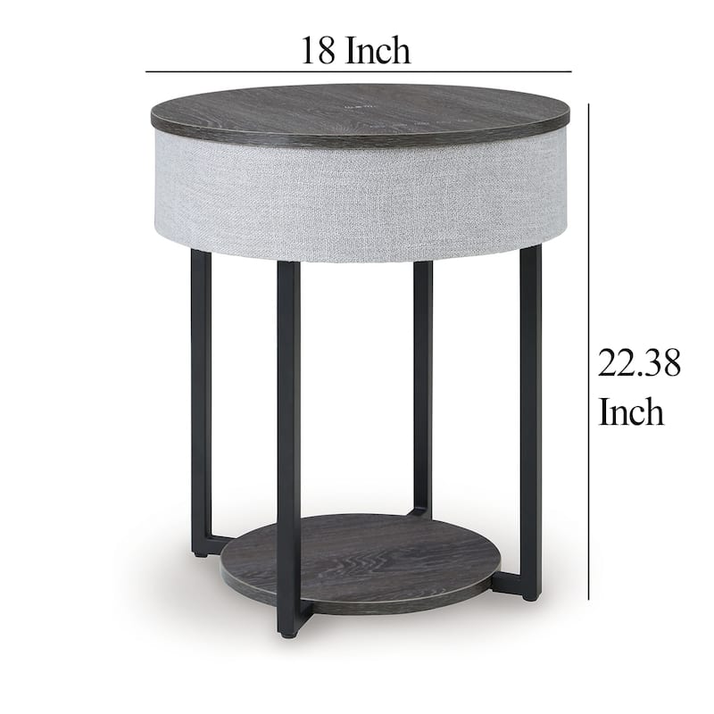 Seme Accent Table, Wireless Charging, Built In Speakers, 18 Inch, Gray