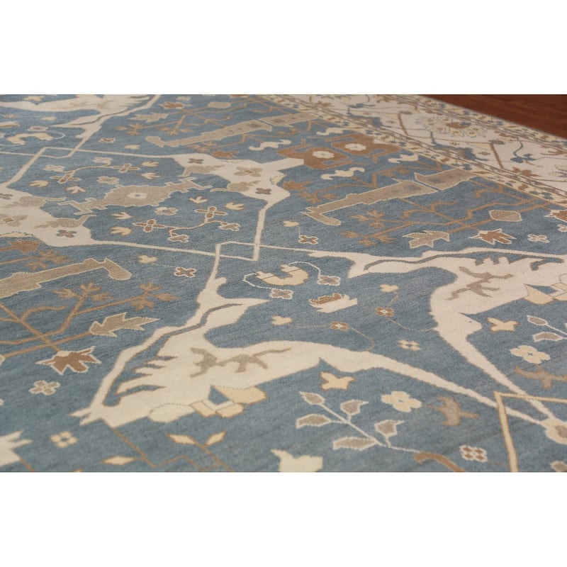All-Over Blue & Ivory Oushak Indian Large Rug Hand-Knotted Wool Carpet - 13'1"x 20'7"