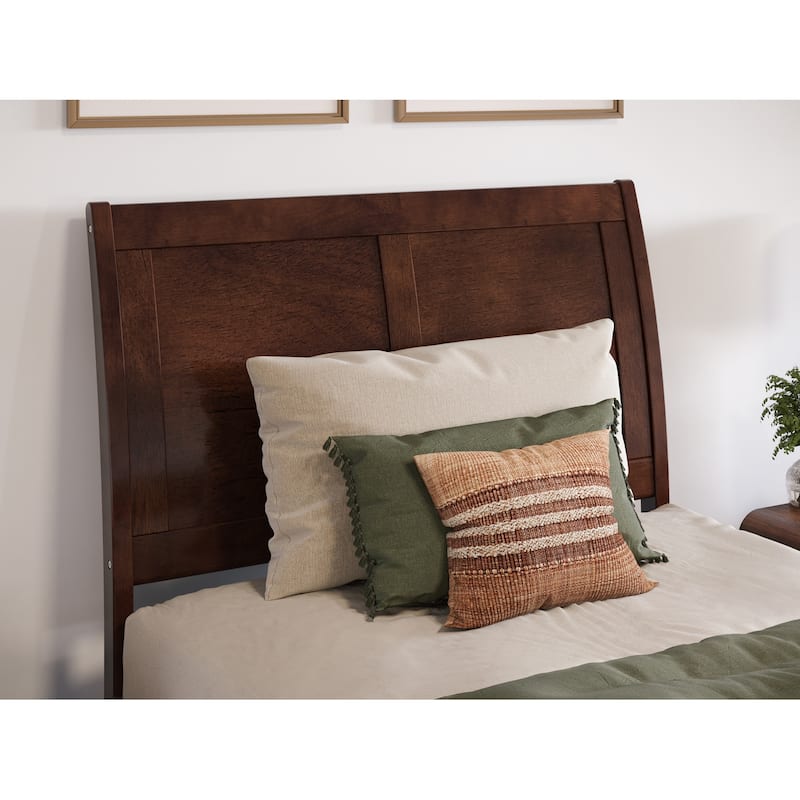 Twin XL Platform Bed Wood Sleigh Bed Low Profile Modern Bed Walnut Finish