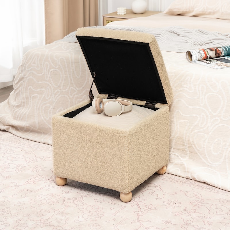 Adeco Floral Printed Linen Cube Storage Ottoman Footrest Footstool