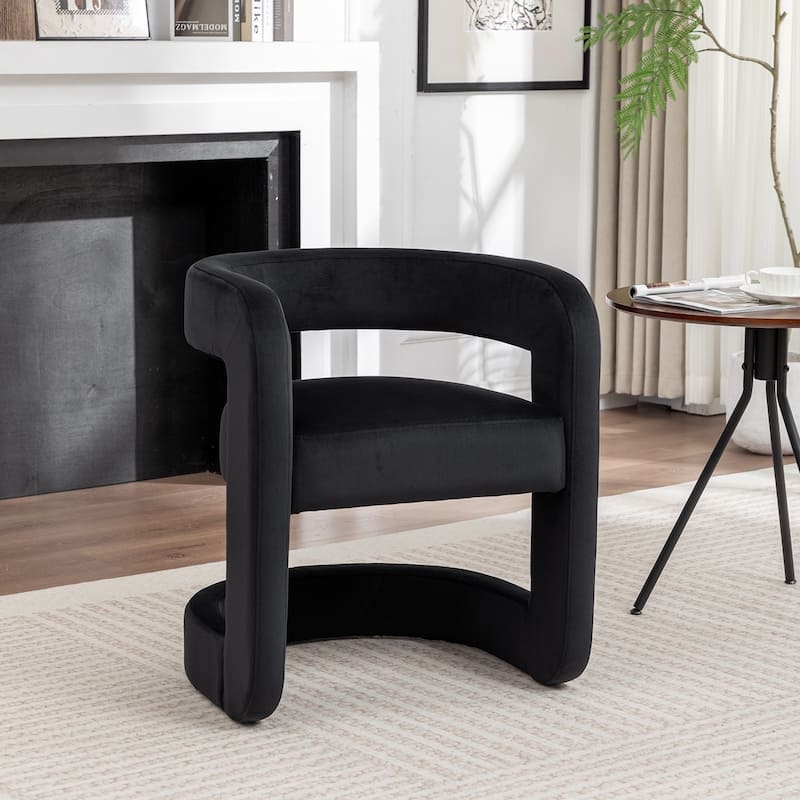 SEYNAR Modern Velvet E-Shaped Open Back Dining chair - Black