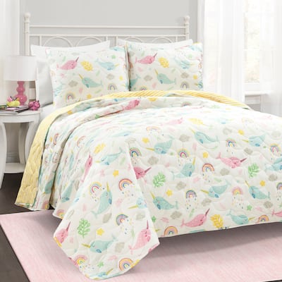 Lush Decor Magical Narwhal Reversible Oversized Quilt Set
