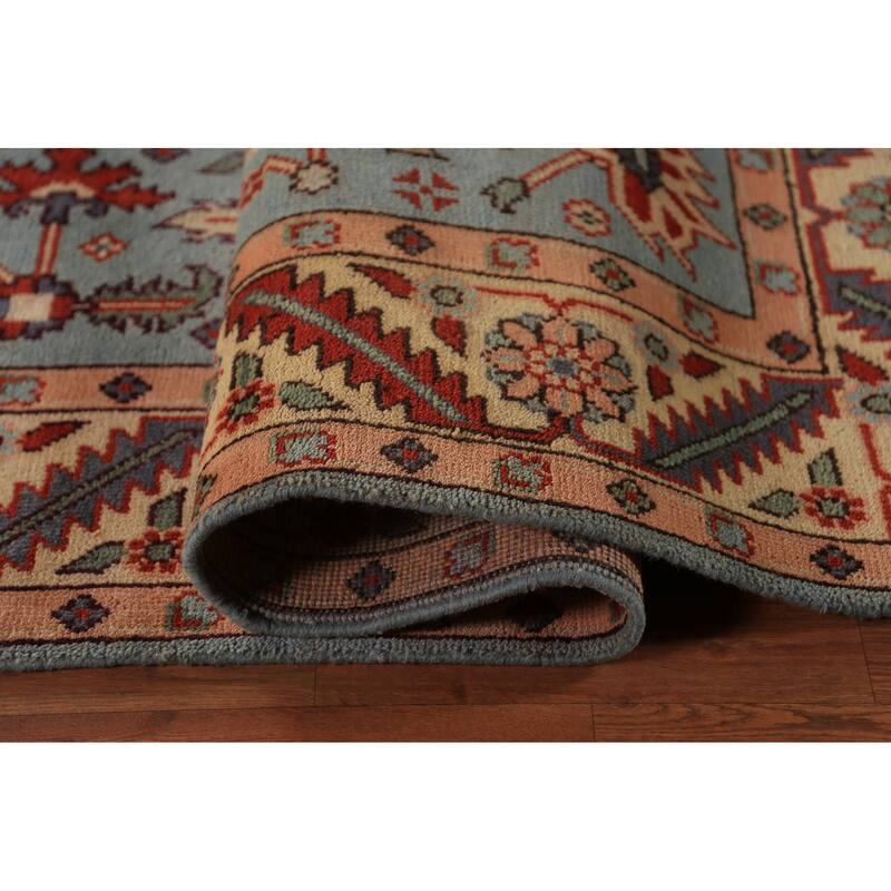 Light Blue Geometric Kazak Indian Area Rug Hand-Knotted Wool Carpet - 8'0"x 10'1"