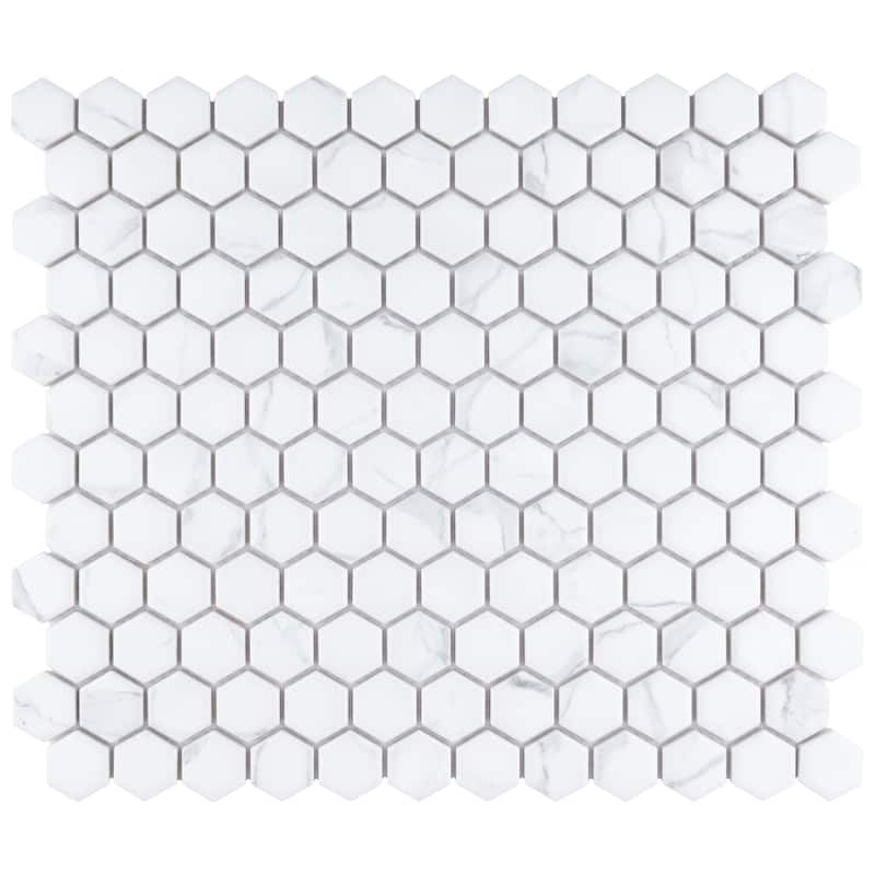 Merola Tile Carrione 1" Hex Matte Carrara 10-1/4" x 11-7/8" Porcelain Mosaic Floor and Wall Tile