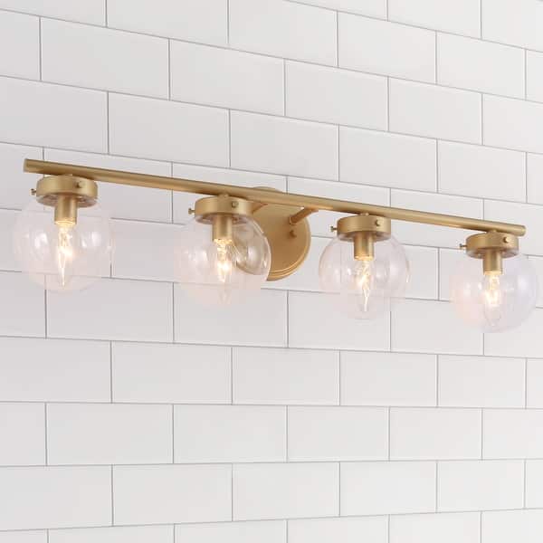 slide 17 of 22, Cionar Mid-century Modern Gold Bathroom Vanity Light Globe Wall Sconce with Clear Glass Shades 4-Light/ L28"